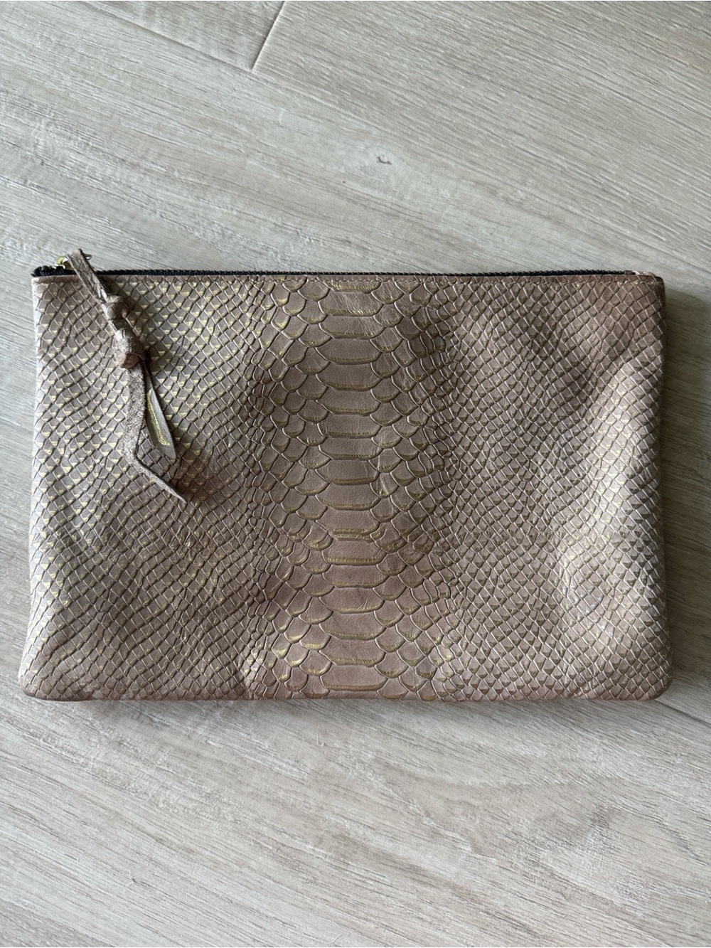 Posse Metallic Taupe Snake-Embossed Wristlet